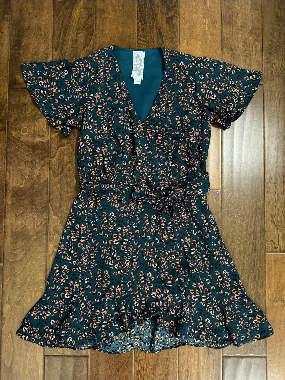 Women’s Sadie & Sage Dark Teal Floral Leopard Dress